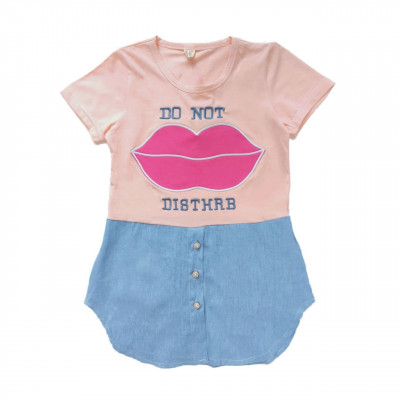 dress girls lips embroidery text cute CHN 38 (073003)  - dress anak perempuan (ONLY 6PCS)